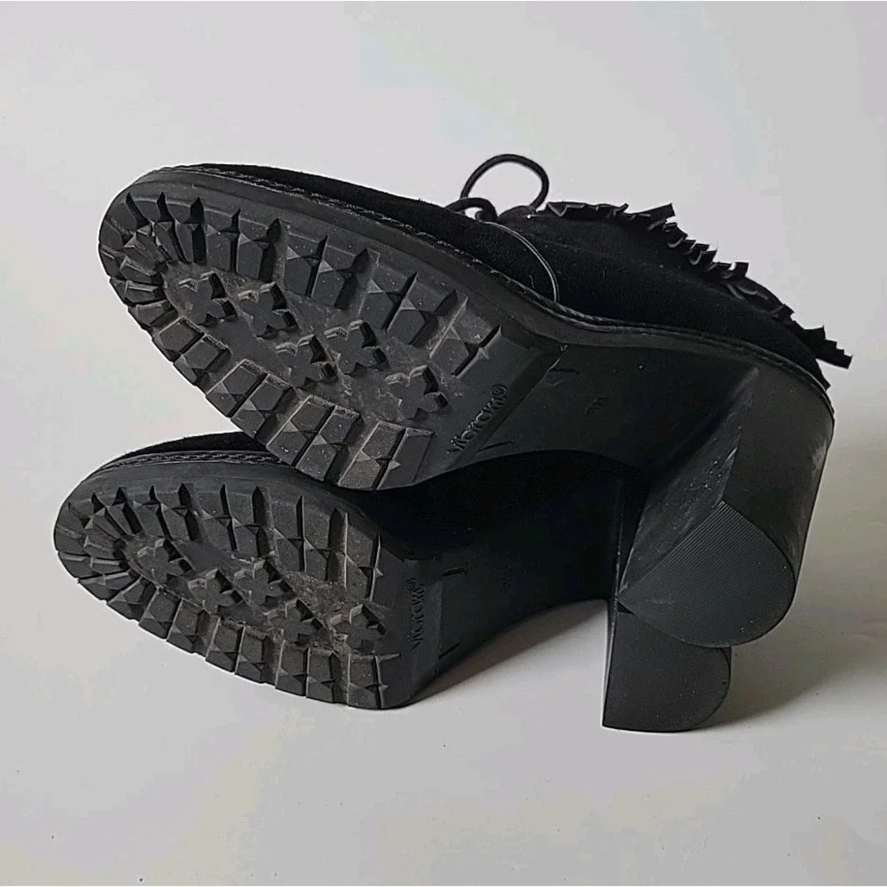 Tory Burch Hillary Fringed Suede Shearling Lace‎ Up Heeled Ankle Boots 8M Boho